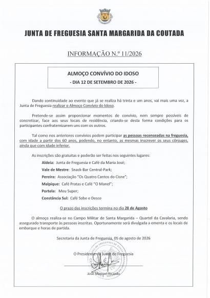 Almo&ccedil;o conv&iacute;vio do idoso dia 12setembro 2026 inscri&ccedil;&otilde;es at&eacute; 28 de agosto
