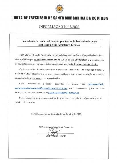 Procedimento concursal - assistente t&eacute;cnico por tempo indeterminado